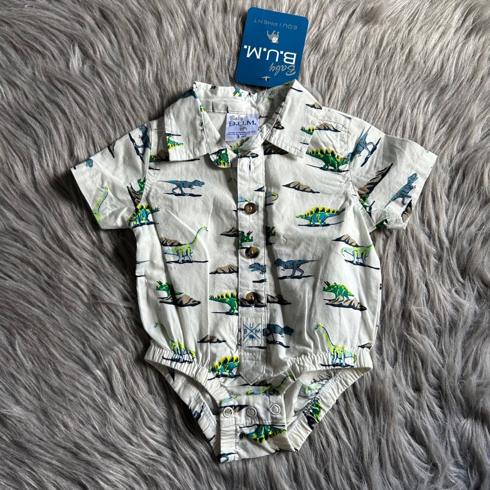 Baby B.U.M. Equipment One Piece Dinosaur Polo Button Down Short Sleeve 3 Months